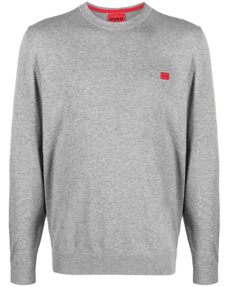 HUGO BOSS Fein gestrickter Pullover mit Logo-Patch - Grau Grau