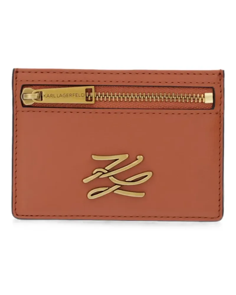 Karl Lagerfeld K/Autograph logo-plaque zip-pocket leather cardholder - Braun Braun