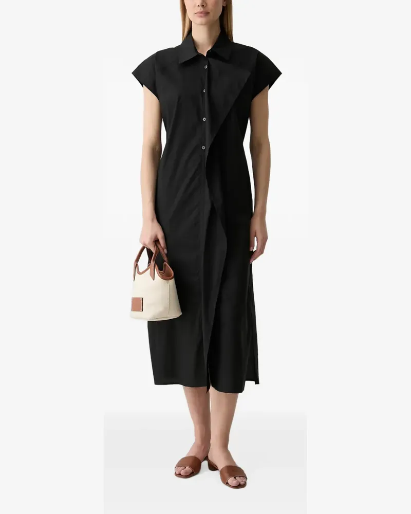 Benetton sleeveless tie-belt midi shirt dress - Schwarz Schwarz