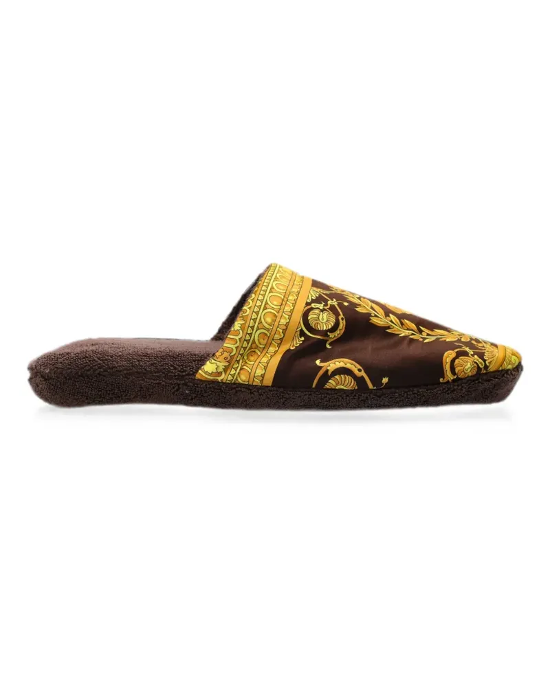 Versace Frottee-Slipper mit "Barocco"-Print - Braun Braun