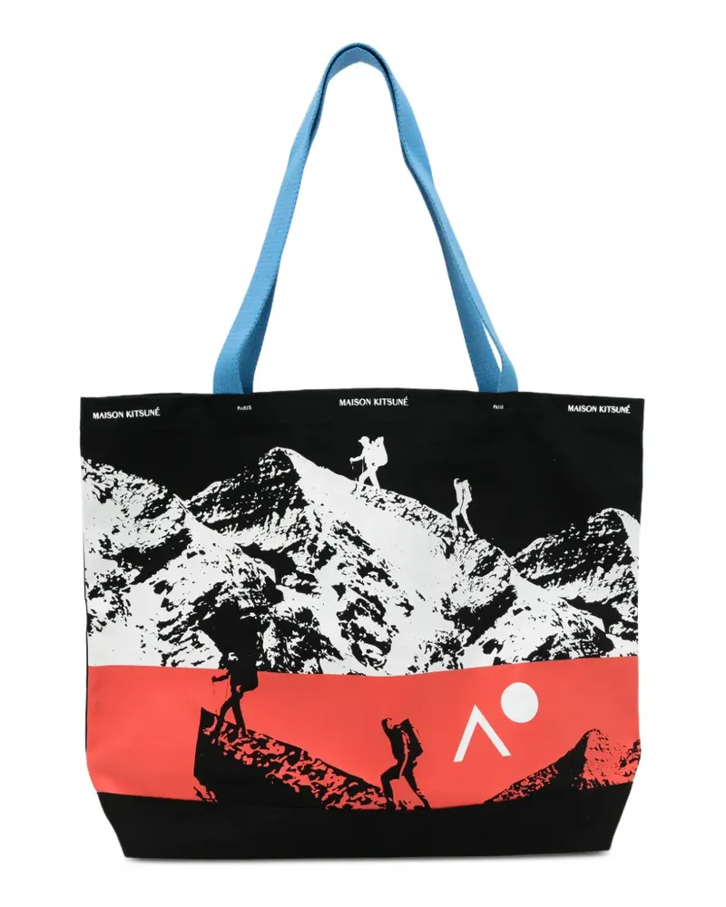 Kitsuné Handtasche mit grafischem Print - Schwarz Schwarz