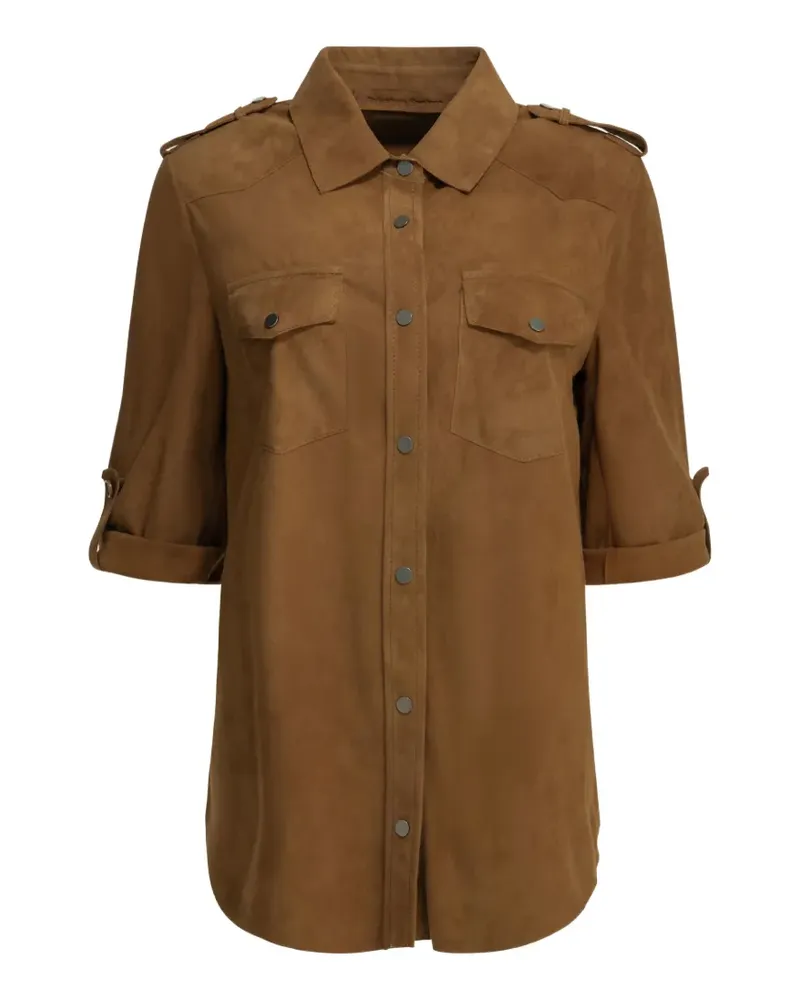 Salvatore Santoro epaulette-detail suede shirt - Braun Braun