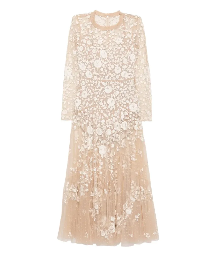 Needle & Thread Kleid mit Blumenstickerei - Nude Nude