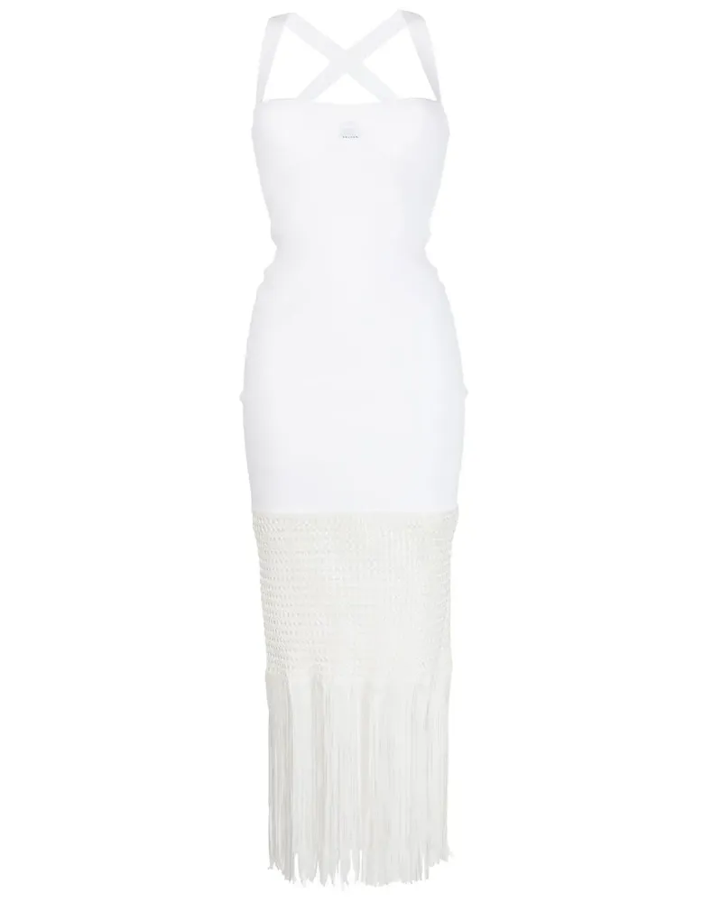 GALVAN Midikleid mit Fransen - Weiß Weiß