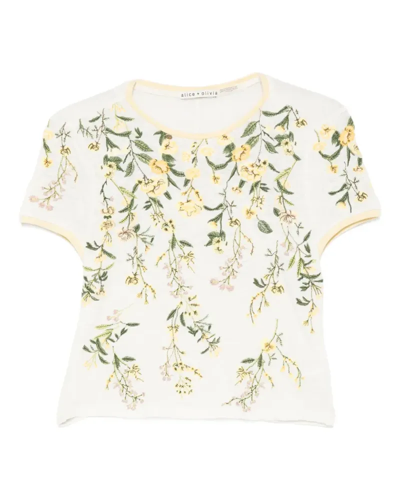 Alice + Olivia Cindy T-Shirt mit Blumenstickerei - Nude Nude