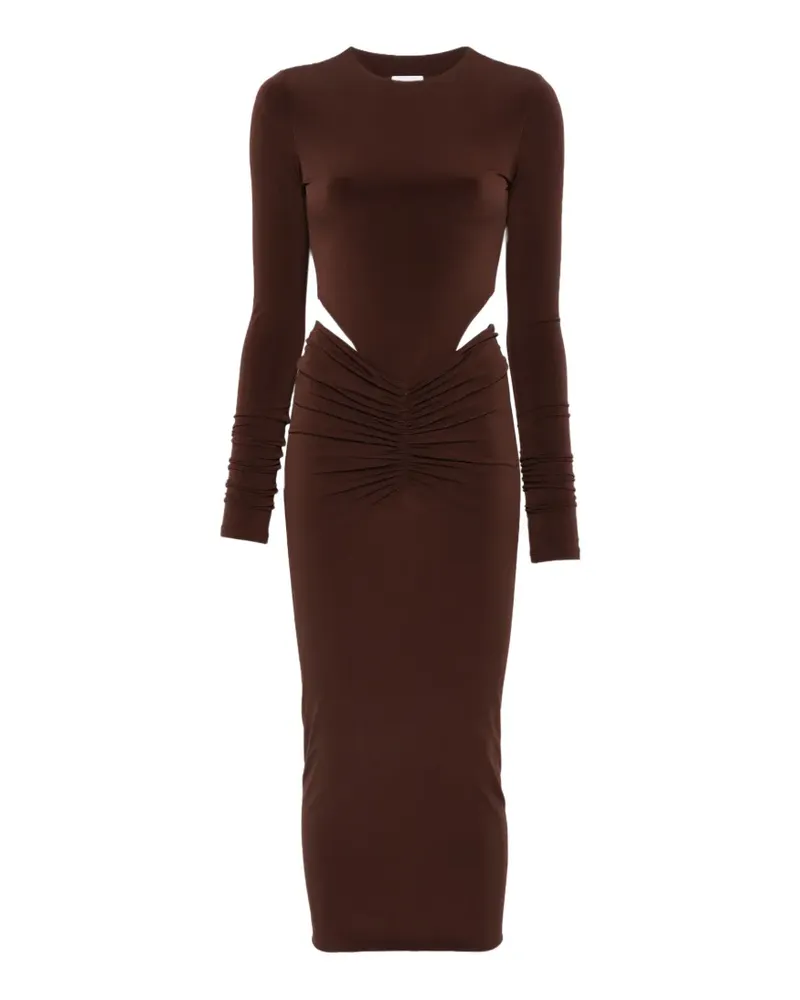 ANDAMANE Gerafftes Heloise Midikleid mit Cut-Out - Braun Braun