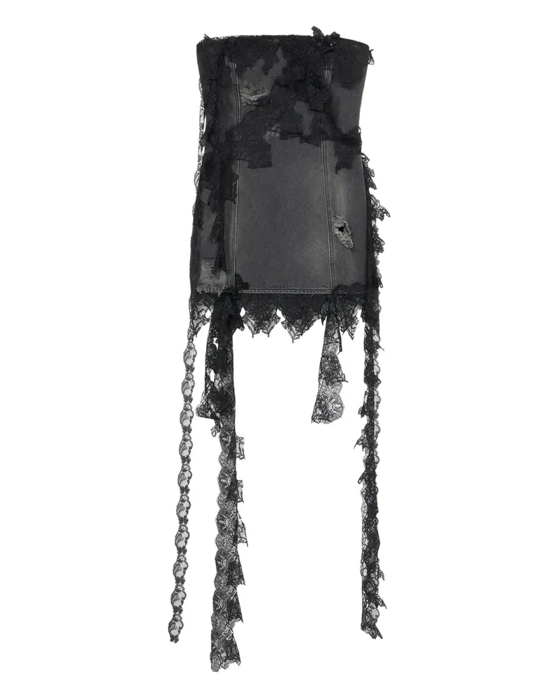Blumarine Schulterfreies Jeanskleid mit Spitzenbesatz - Grau Grau