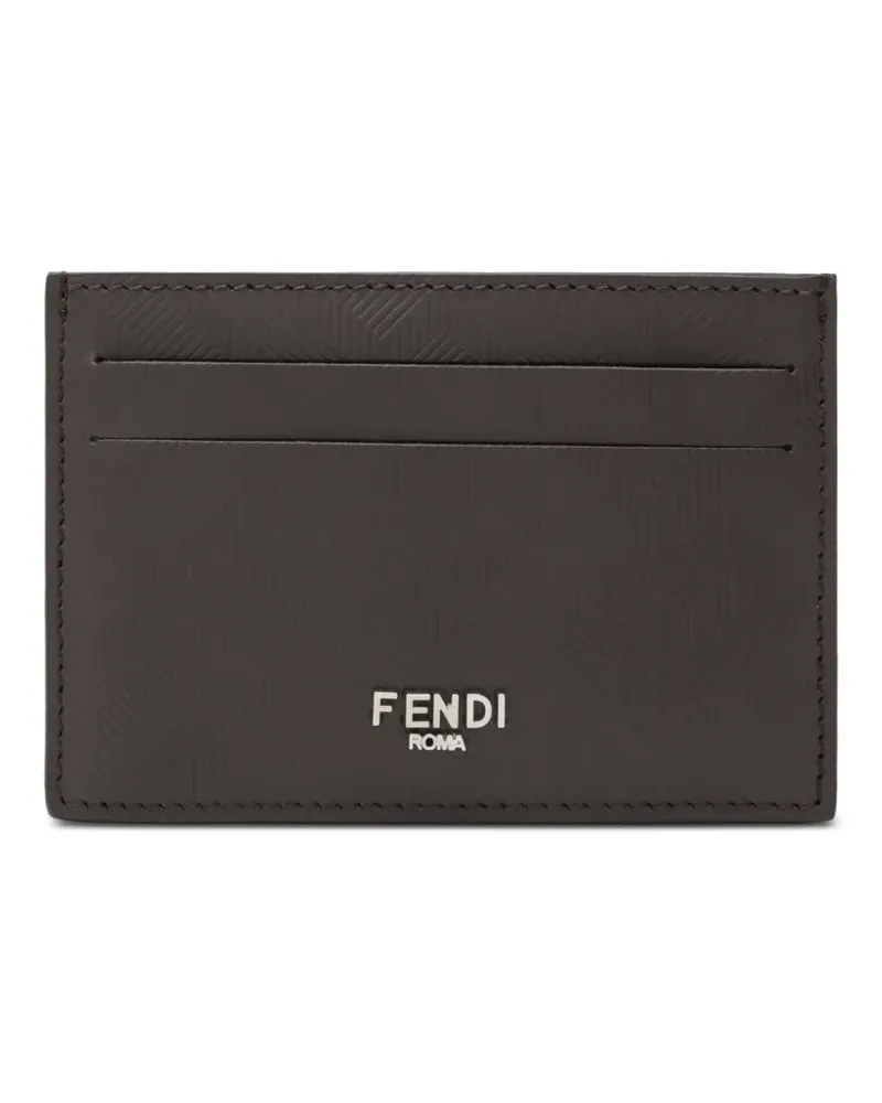 Fendi logo-plaque textured cardholder - Braun Braun