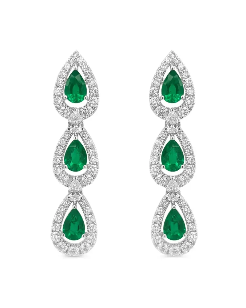 HYT Jewelry 18kt Weißgoldohrringe mit Smaragd und Diamant - Silber Silber