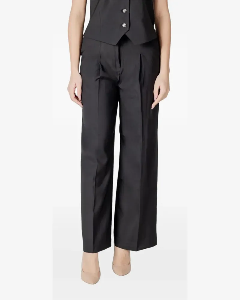 ICHI pleated wide-leg trousers - Schwarz Schwarz