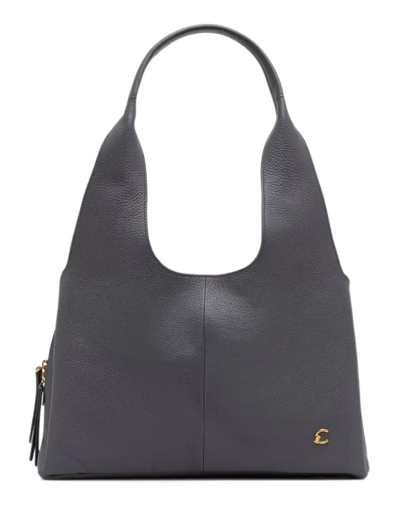 Coccinelle Neill Tote Bag aus gekörntem Leder mit Logo-Schild - Grau Grau