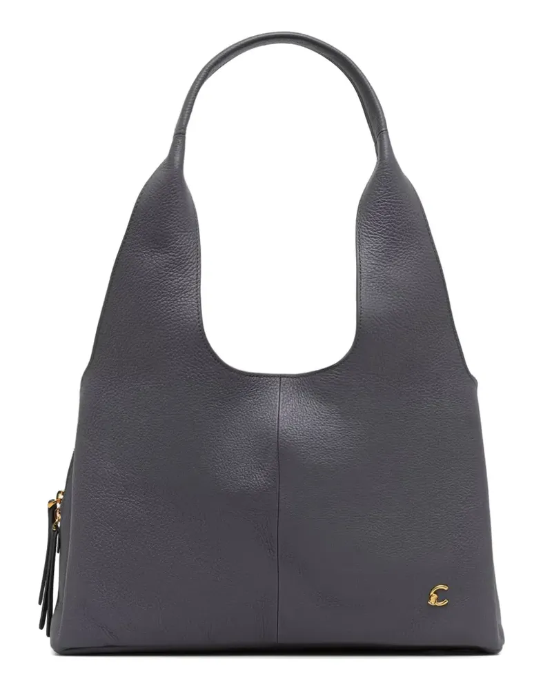 Coccinelle Neill Tote Bag aus gekörntem Leder mit Logo-Schild - Grau Grau