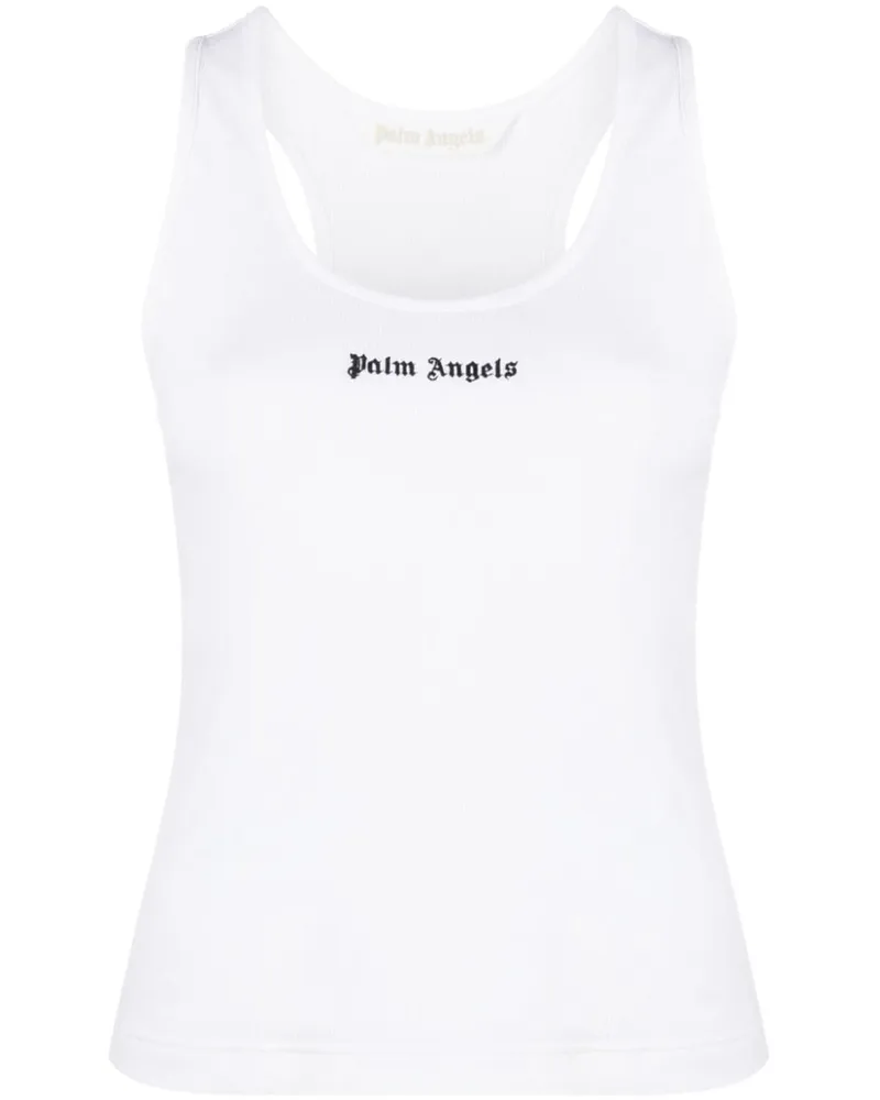 Palm Angels Geripptes Tanktop mit Logo-Print - Weiß Weiß