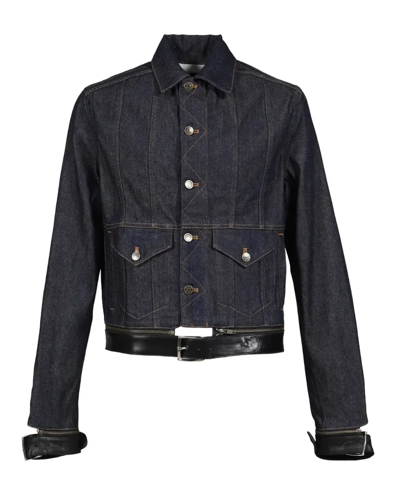 Egonlab Jeansjacke mit Lederriemen - Blau Blau