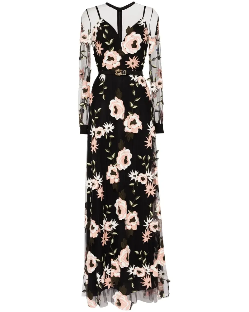 Elie Saab Tüllkleid mit Blumenstickerei - Schwarz Schwarz