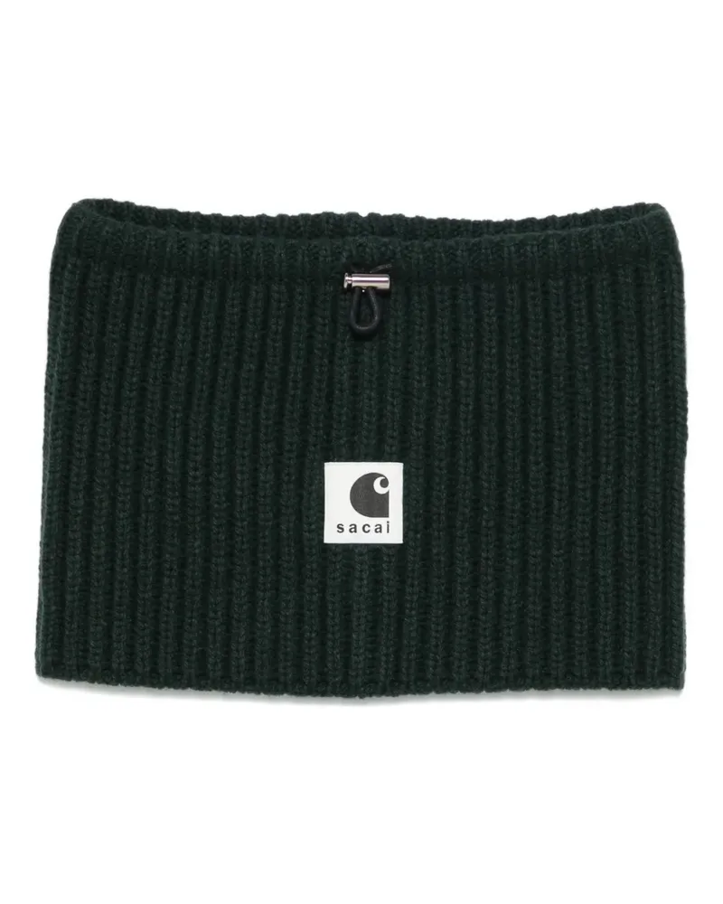 Sacai Gerippter Rundschal mit Logo - Grün Grün