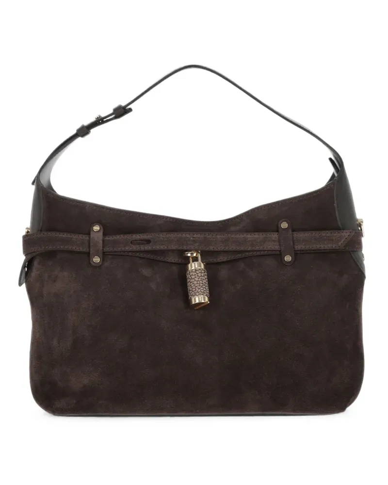 Borbonese Small Premere Hobo suede padlock shoulder bag - Braun Braun
