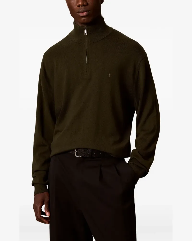 Calvin Klein Bestickter Pullover mit Viertelreißverschluss - Grün Grün