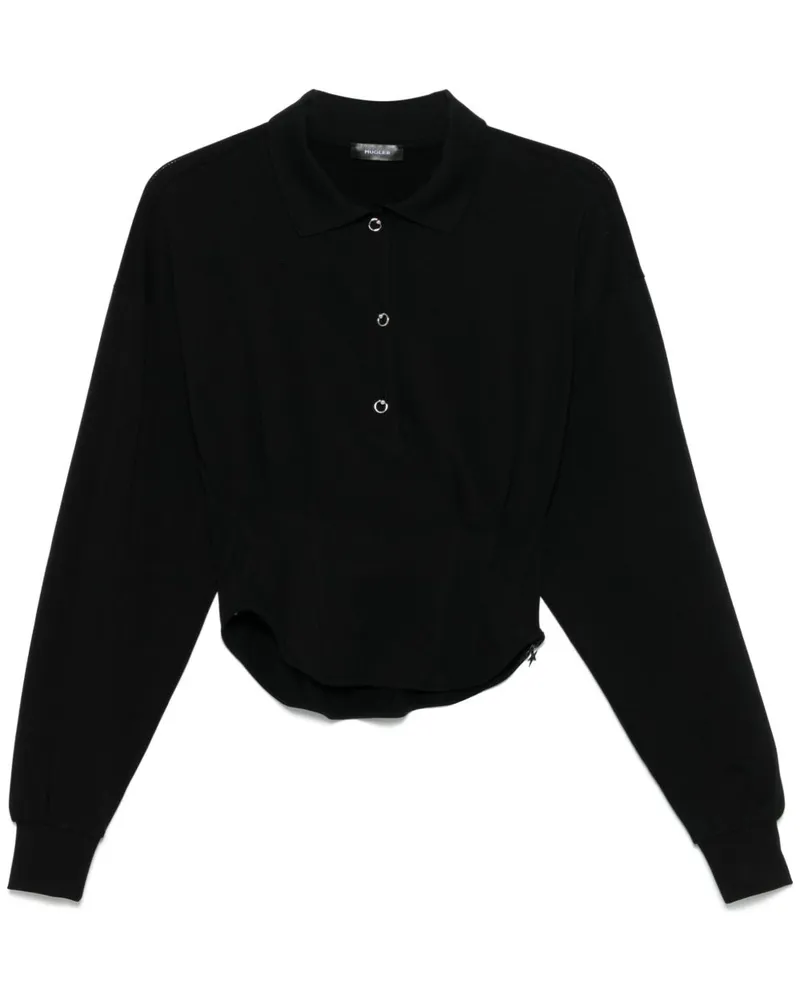 Thierry Mugler Poloshirt mit Corsage - Schwarz Schwarz