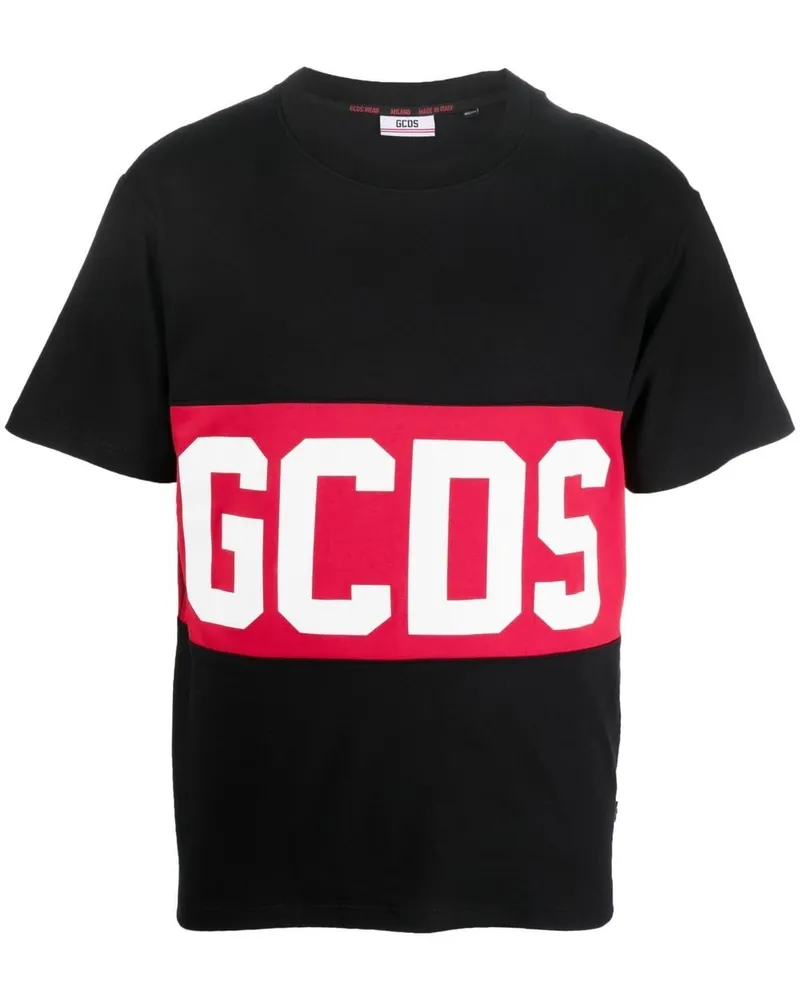 GCDS T-Shirt mit Logo-Streifen Schwarz