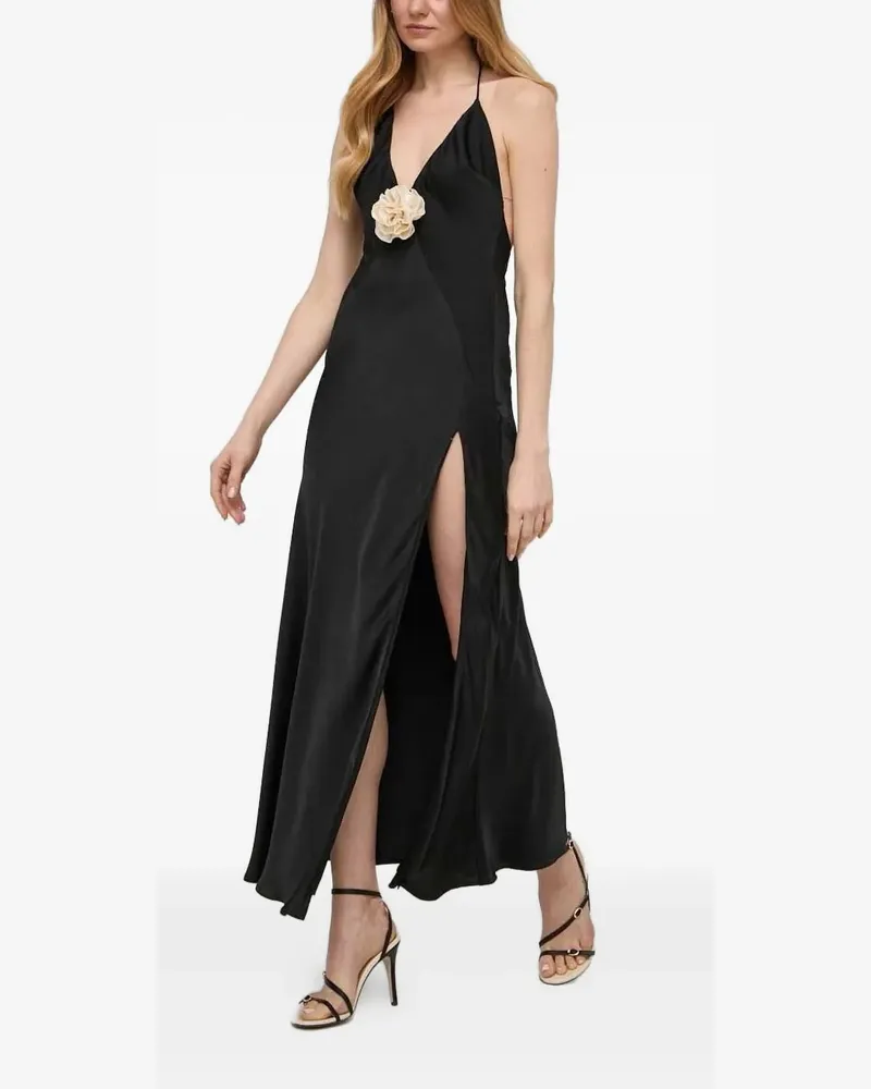 Bardot Neckholder-Kleid mit Blumenverzierung - Schwarz Schwarz
