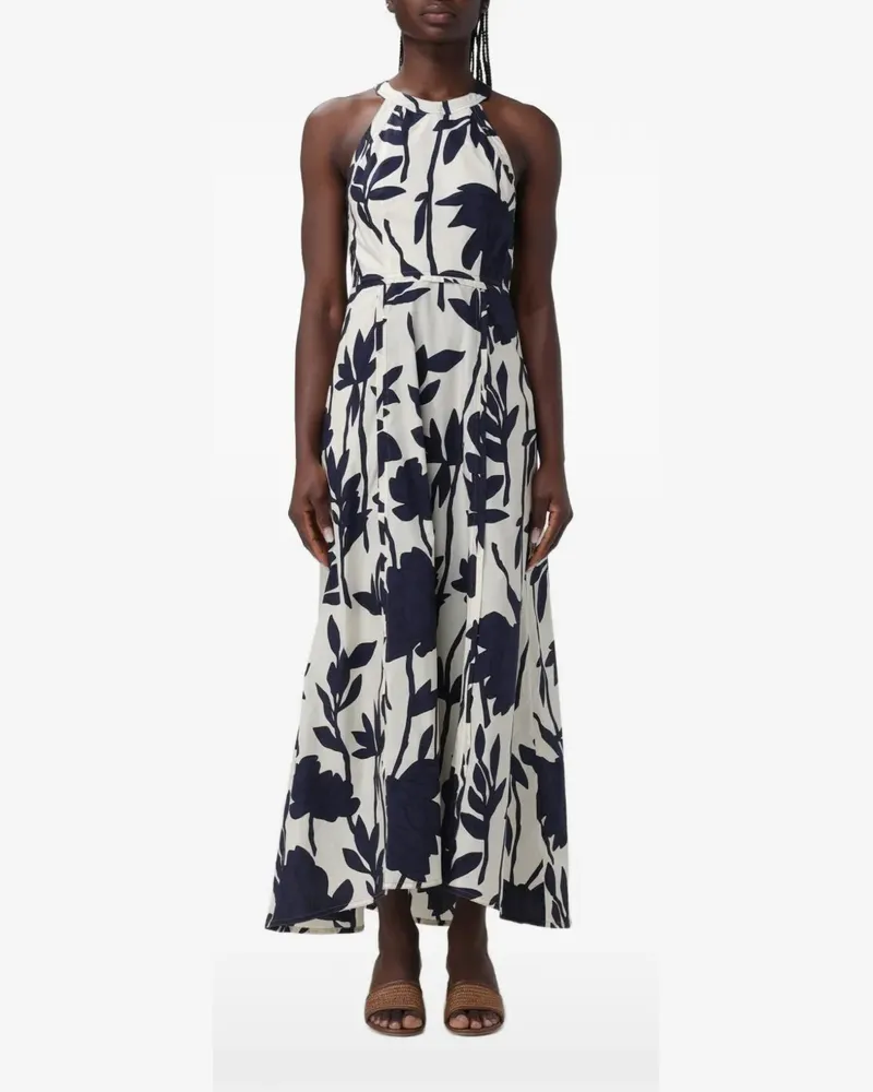 Brunello Cucinelli floral-print halterneck midi dress - Nude Nude
