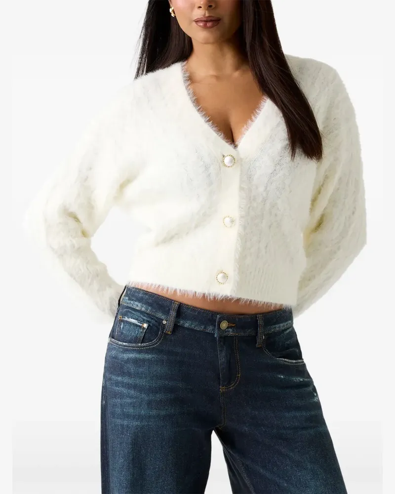 Guess Kinako fuzzy V-neck cardigan - Weiß Weiß