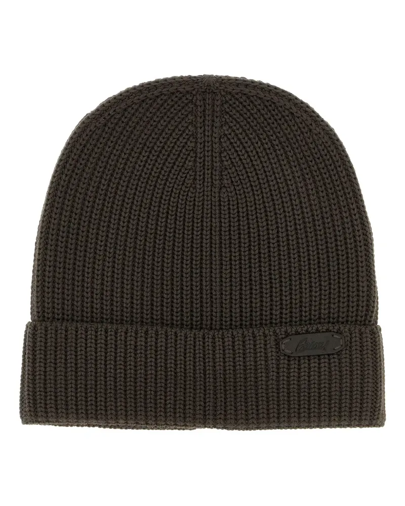 Brioni Gerippte Beanie mit Logo-Patch - Braun Braun
