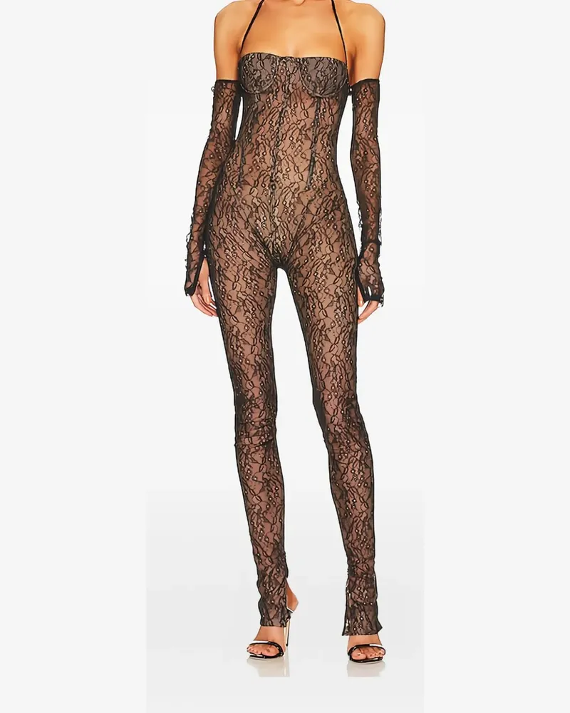 LaQuan Smith lace jumpsuit - Schwarz Schwarz