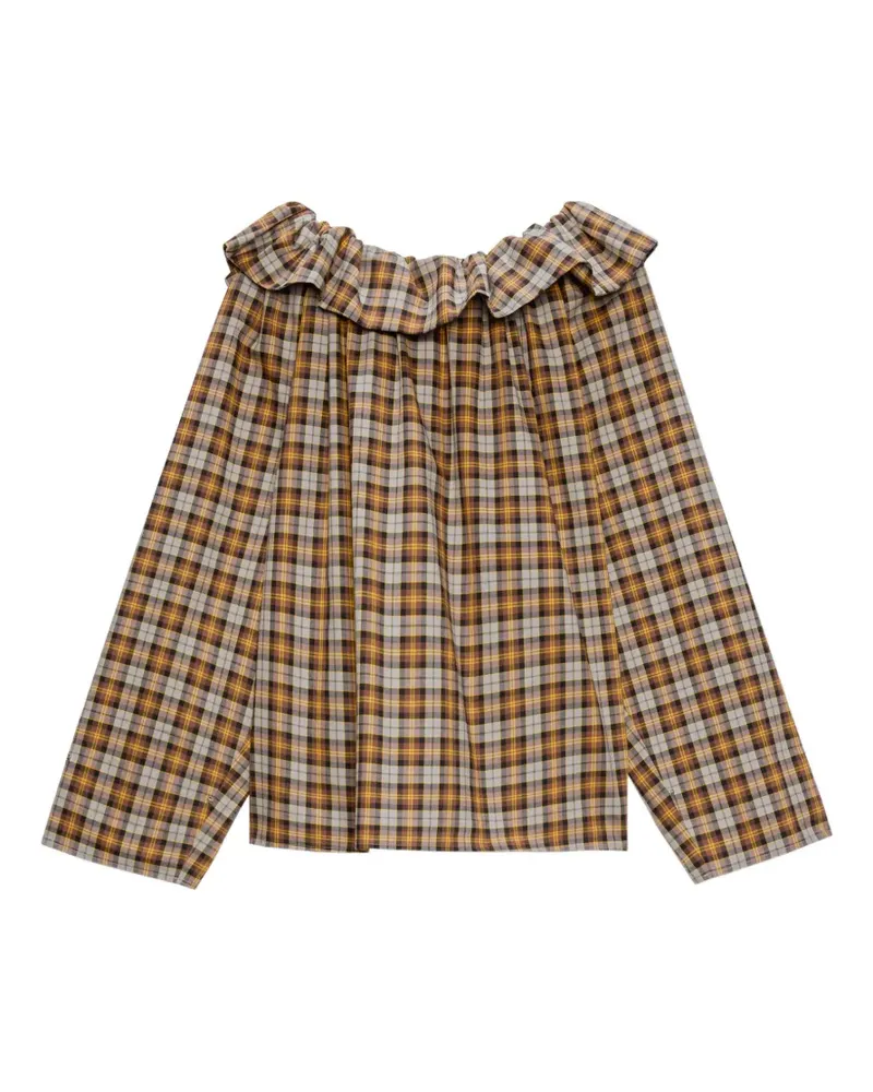 MSGM Karierte Bluse mit Rüschendetail - Braun Braun