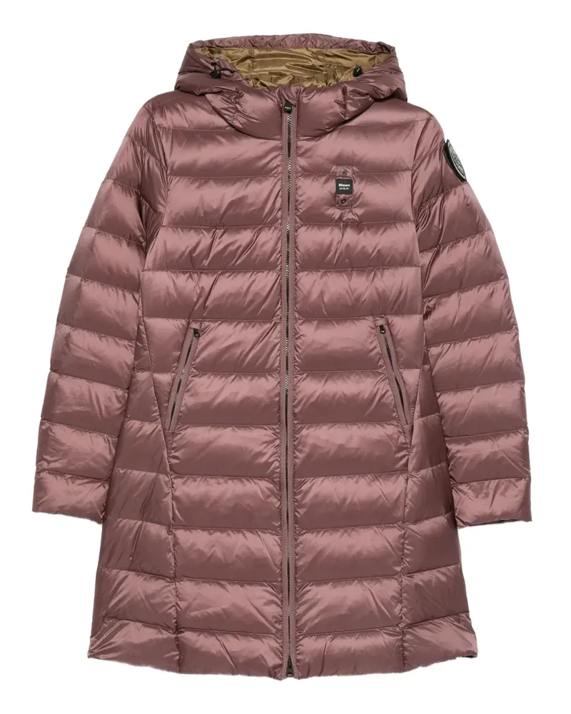 Blauer Gesteppter Kapuzenmantel - Rosa Rosa