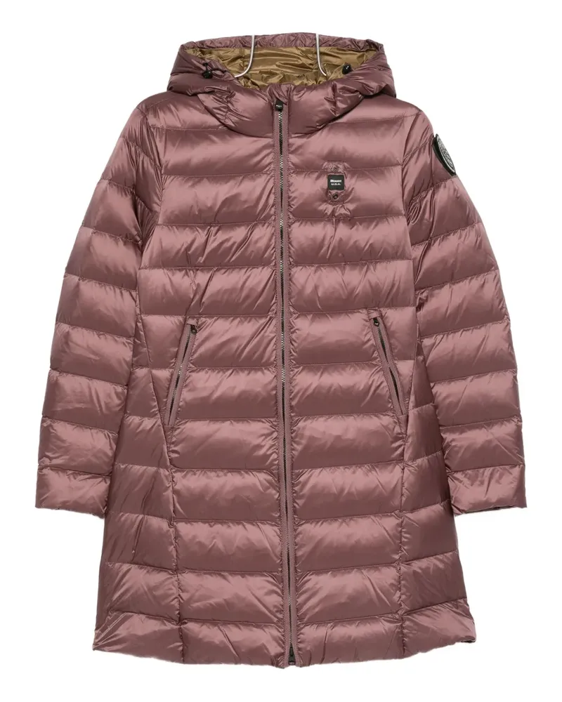 Blauer Gesteppter Kapuzenmantel - Rosa Rosa