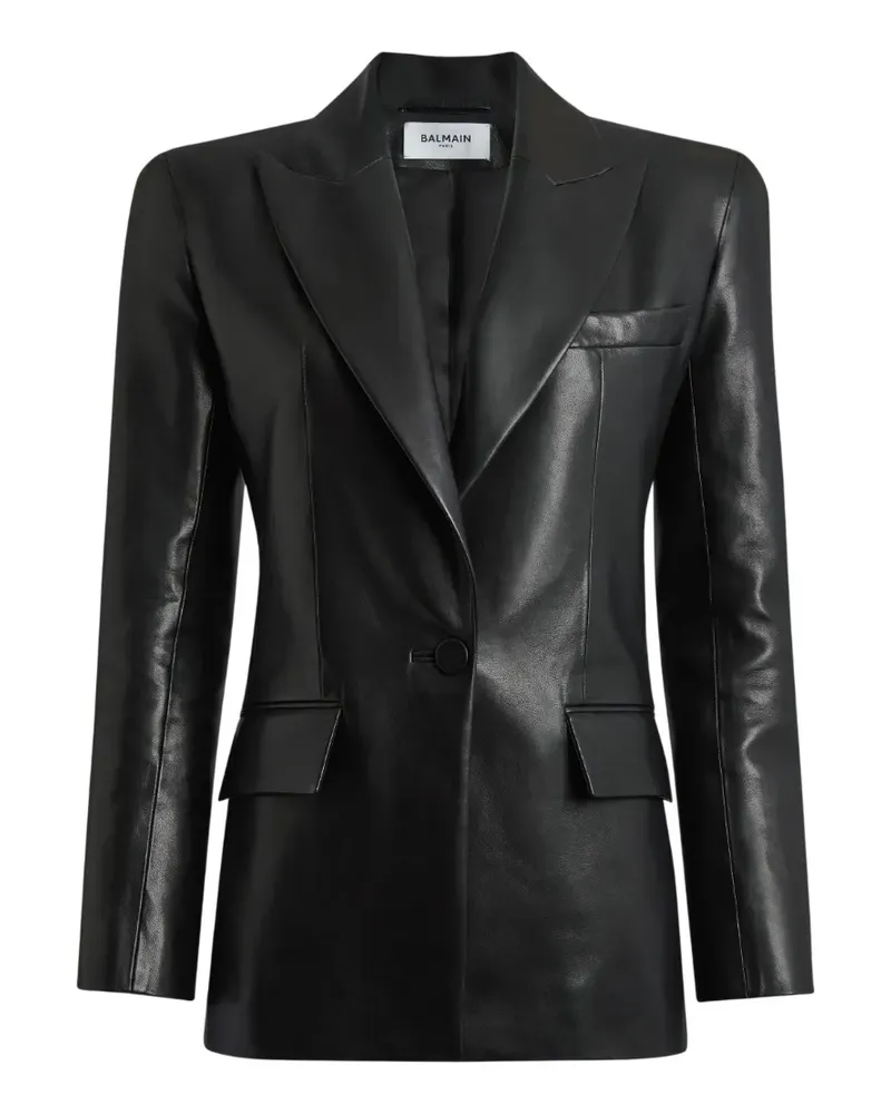 Balmain Lammlederjacke mit strukturierten Schultern - Schwarz Schwarz