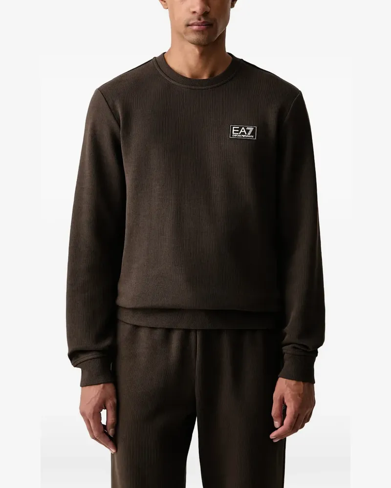EA7 Gerippter Pullover mit Logo-Patch - Braun Braun