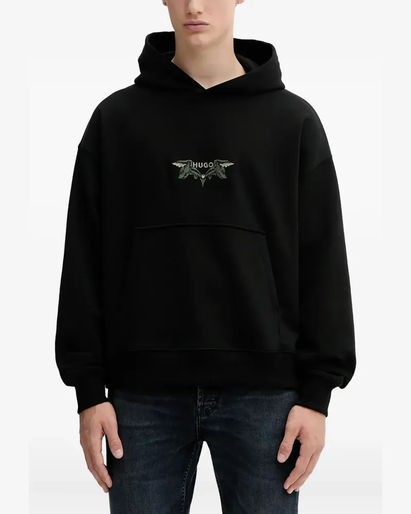 HUGO BOSS Hoodie mit Vogelstickerei - Schwarz Schwarz