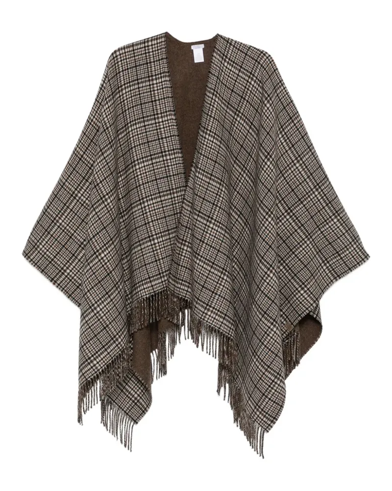 Brunello Cucinelli check-pattern fringed poncho - Nude Nude