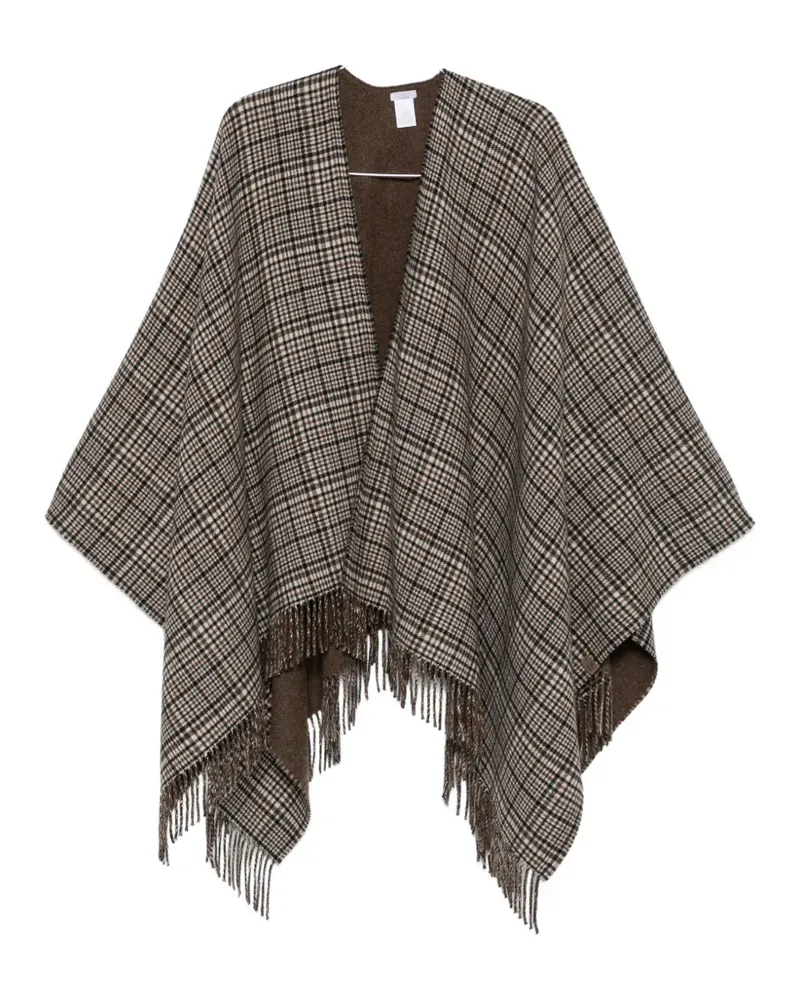 Brunello Cucinelli check-pattern fringed poncho - Nude Nude