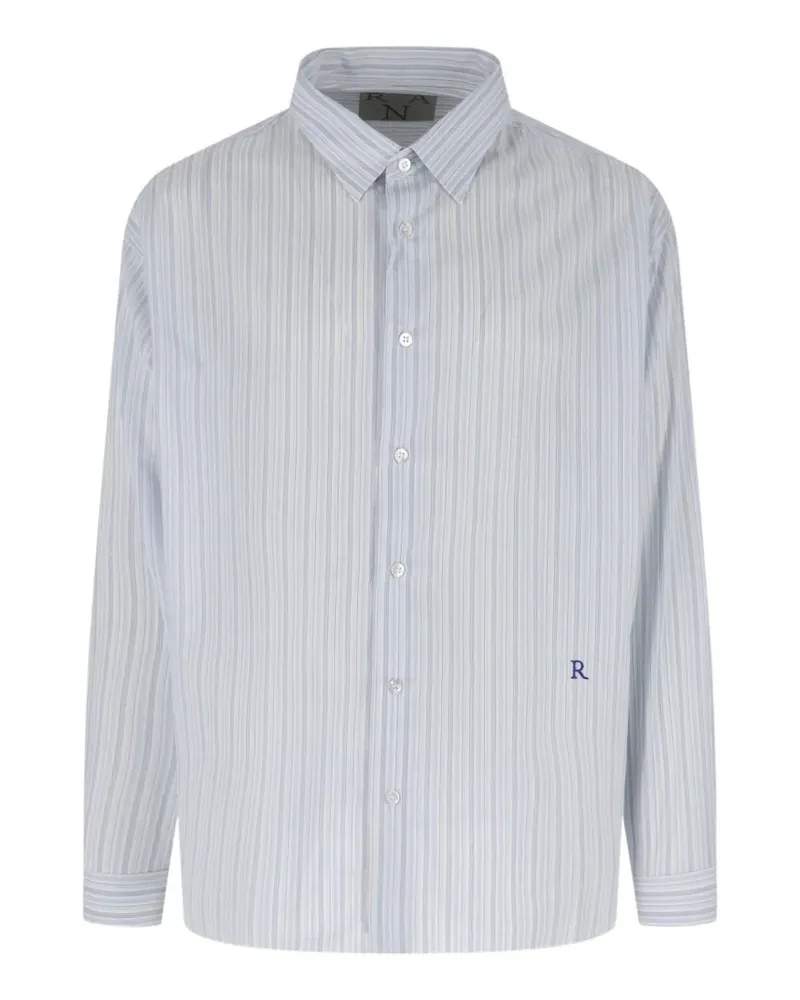 RANRA stripe-pattern logo-embroidered shirt - Weiß Weiß