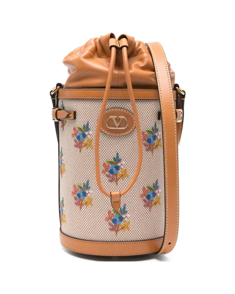 Valentino Garavani floral-pattern bucket bag - Nude Nude