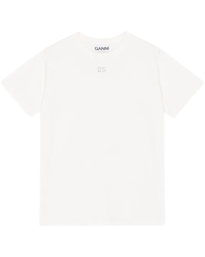 Ganni T-Shirt mit Logo-Verzierung - Weiß Weiß