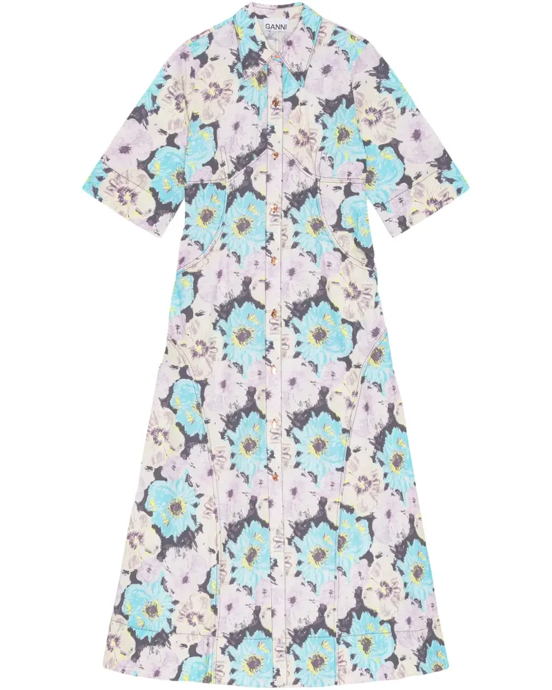 Ganni Maxikleid mit Print - Blau Blau