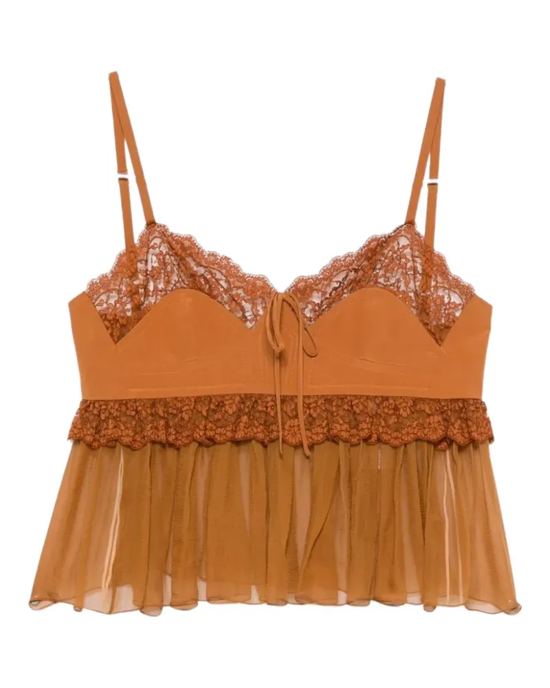 Chloé Plissierte Bluse mit Spitzenbesatz - Braun Braun