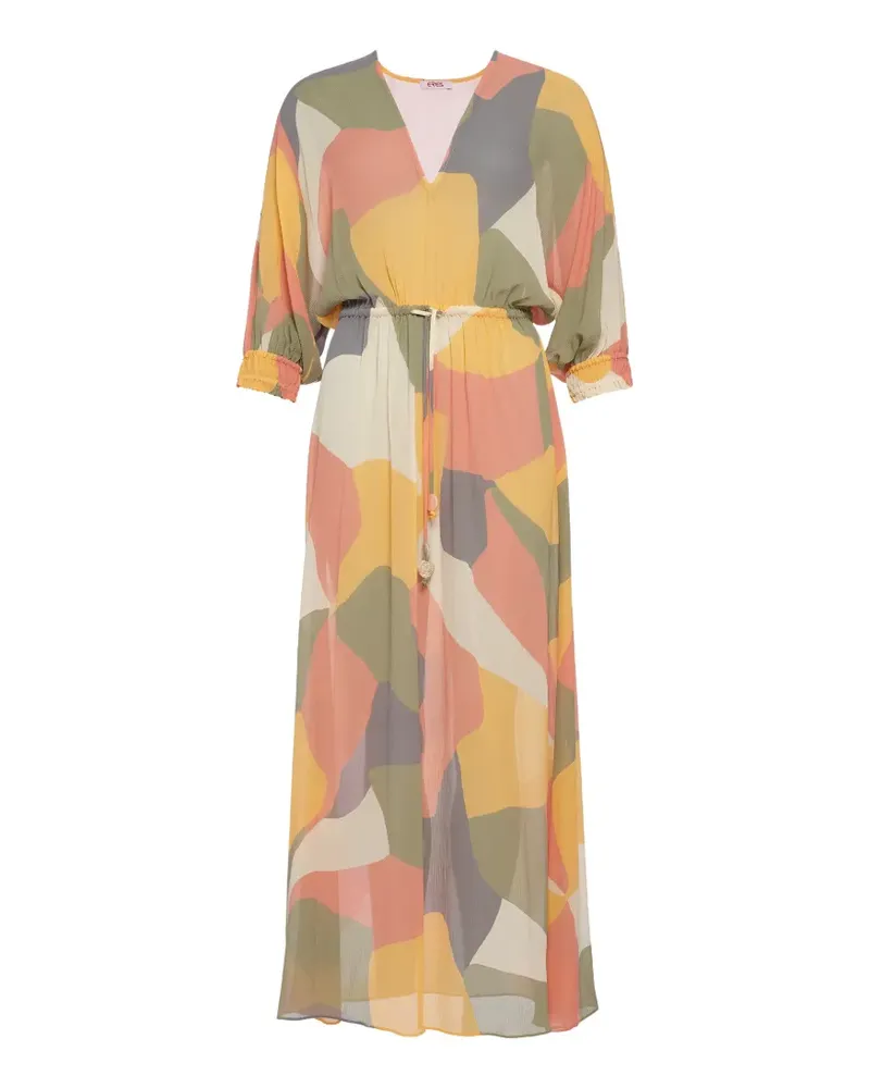 Eres Gerafftes Glow Maxikleid mit Bindegürtel - Mehrfarbig Mehrfarbig