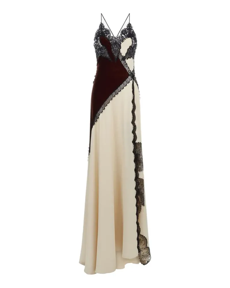Roberto Cavalli A-Linien-Maxikleid mit Einsätzen und Spitzenbesatz - Nude Nude