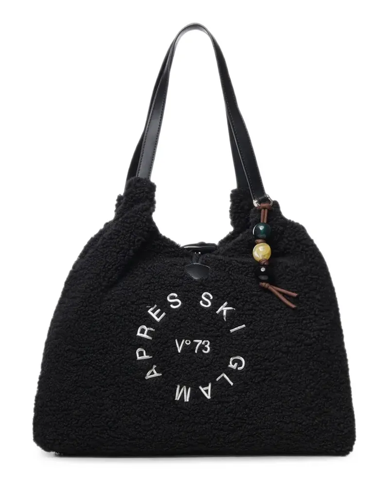 V°73 Ski Glam embroidered teddy-effect shoulder bag - Schwarz Schwarz
