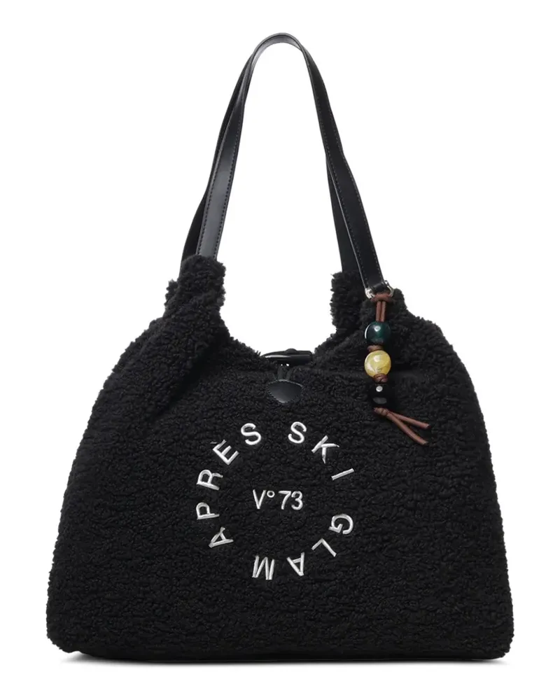V°73 Ski Glam Schultertasche mit Teddy-Effekt - Schwarz Schwarz