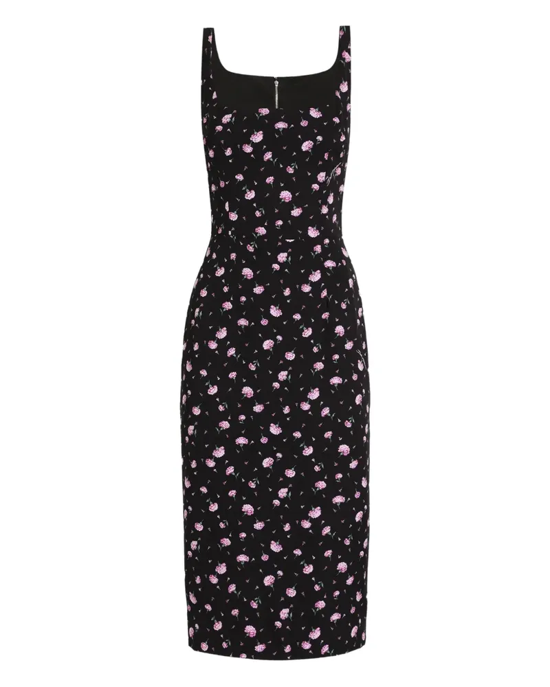 Dolce & Gabbana Midikleid mit Blumen-Print - Schwarz Schwarz