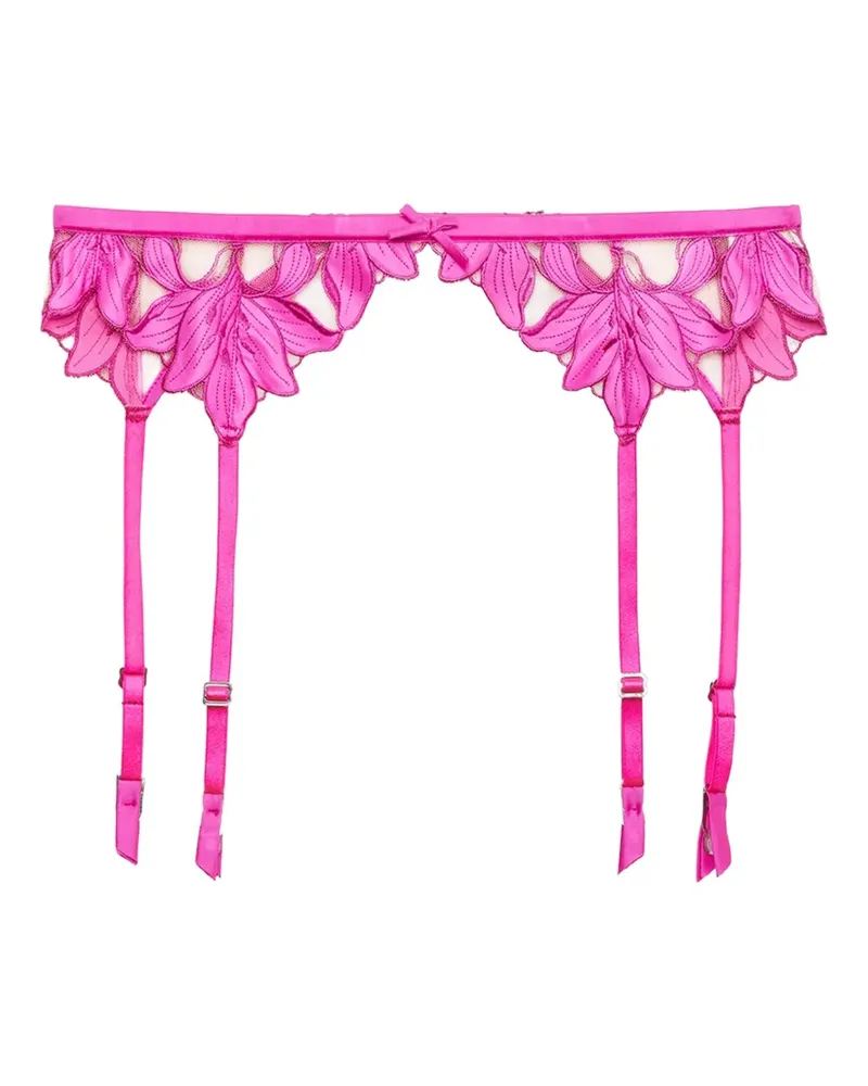 Fleur Du Mal Strumpfhalter mit Lilienstickerei - Rosa Rosa
