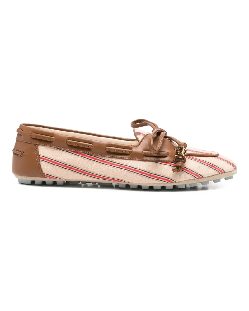 Fendi striped leather-trim loafers - Nude Nude