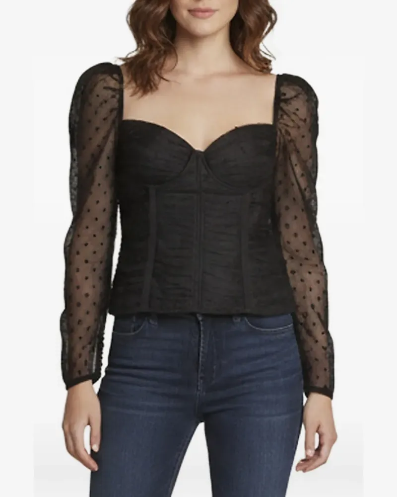 Self-Portrait Top mit Polka Dots - Schwarz Schwarz